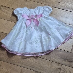 White Organza Baby Dress with Pink Ribbon